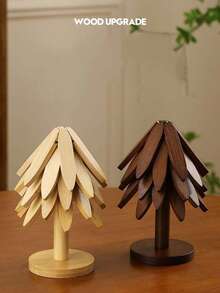 1件创意树形木质隔热垫，竹制餐桌垫，隔热垫，杯垫，适用于热菜、锅、碗、茶壶、保温容器、锅垫、杯垫、沙罐 - 彩色 - 查看 7