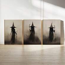 3pcs/Set Retro Witch Halloween Canvas Art Print, Abstract Wall Decoration, Suitable For Home Decor, Room Decor, Bedroom Decor, Living Room Decoration, Bathroom Decor, Wall Decor. Optional Wall Art With Frame.