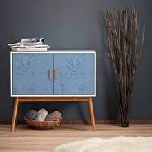 Blue Peel And Stick Wallpaper Floral Textured Wallpaper 17.7inch X 196.8inch Floral Embossed Contact Paper Grey Blue Se- Adhesive Decorative Wall Paper Removable Cabinets Shel F Liner Vinyl - 藍色的 - 查看 4