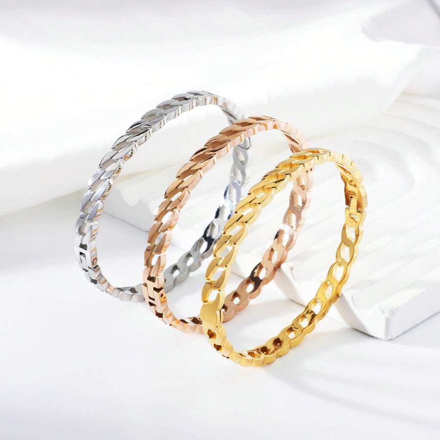 Vòng tay nữ dạng mắt xích rỗng, thiết kế tối giản hiện đại, phù hợp với trang phục thường ngày, là điểm nhấn thanh lịch, món trang sức tinh tế với phần cuối sáng bóng mịn màng. - vòng đeo tay - Xem 1