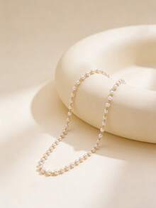 1pc Golden Stainless Steel Electroplated 18K Gold Round Faux Pearl Long Pendant Necklace, Elegant & High-End, Suitable For Holidays, Daily Wear, Engagements, Weddings - White - View 8