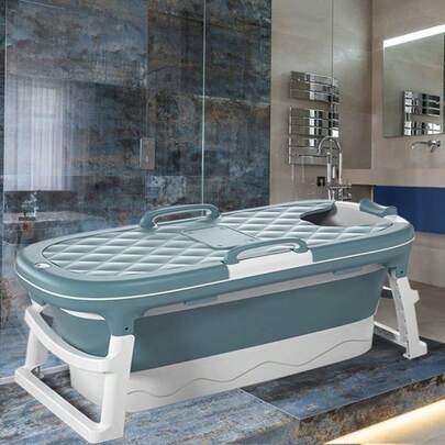 1pc Large Foldable Bathtub For Adults - Portable Deep Soaking Tub, Spa Relaxation At Home, Lightweight Plastic Bath With Drain Plug, Space-Saving For Small Bathrooms & Apartments 138X62X52CM