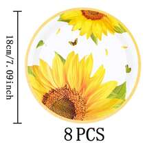 7/9 Inch Sunflower Gold Rim Disposable Plate Set, Includes Paper Plates, Cups, And Napkins, Suitable For Wedding, Engagement, Birthday Party, Wedding Reception Tableware - Multicolor - View 7