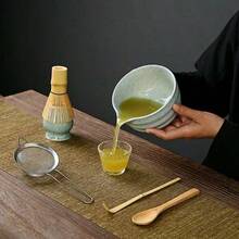 1件/5件套日式抹茶陶瓷碗，含抹茶搅拌器、竹制抹茶勺、抹茶刷，适用于茶道，附赠礼盒