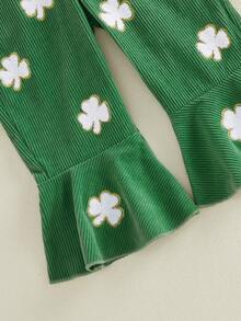 Toddler Girl Outfit St Patricks Day Overalls Clover Romper Long Flared Jumpsuit Irish Shamrock Clothes - 綠色 - 查看 6