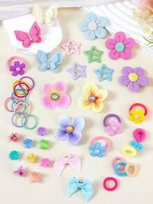 10/100/822pcs Candy-Colored Cute Girl Hair Accessories Set, Including Pearl Butterfly Hair Clips, Fabric Flower Hair Clips, Imitation Orchid Side Clips, Solid Color Bow Claw Clips, Five-Petal Flower Hair Scrunchies, Y2K Star BB Clips, Mini Claw Clips And Bubble Towel Elastic Hair Bands, Suitable For Girls' Daily, Party, And Outings, Essential For Sweet Dopamine Hairstyles - Multicolor - View 5
