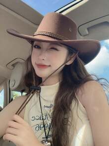 1 chiếc mũ cao bồi miền Tây cổ điển, mũ trang trí dây thừng PU mềm mại cho Halloween, thích hợp cho du lịch hàng ngày, kỳ nghỉ, lễ hội, chống nắng, trang phục ma cà rồng bí ngô mùa thu ngoài trời, lễ hội hóa trang. - Nhiều màu - Xem 8