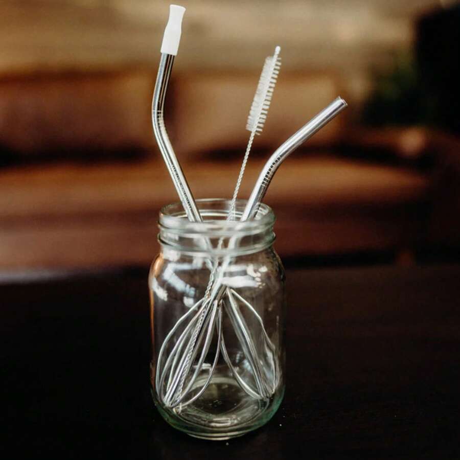 Metal Mixing Whisk And Silicone Straw Combo 2 In 1 Multi Function Stirring Tool For Kitchen Cocktail Camping Use - Multicolor - View 1