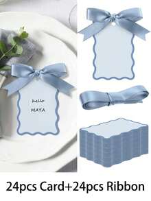 24张桌位卡，DIY婚礼座位卡（含丝带），领结卡（适合礼品包装），节日装饰 - 蝴蝶結卡片 - 查看 14