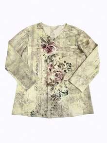 Women's Casual Floral Print V-Neck Loose Blouse, Suitable For Spring And Autumn Vacation - Multicolor - View 4