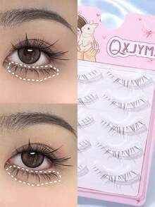 5 Pairs Cartoon KBJX-01 Lower Lashes - 10 Rows Nine-Tailed Rabbit Lashes, Fine Stems, Transparent & Soft Stems, Comfortable To Wear, Fairy Cartoon Style Transparent Band False Eyelashes - Spiky Manga Lashes - View 2