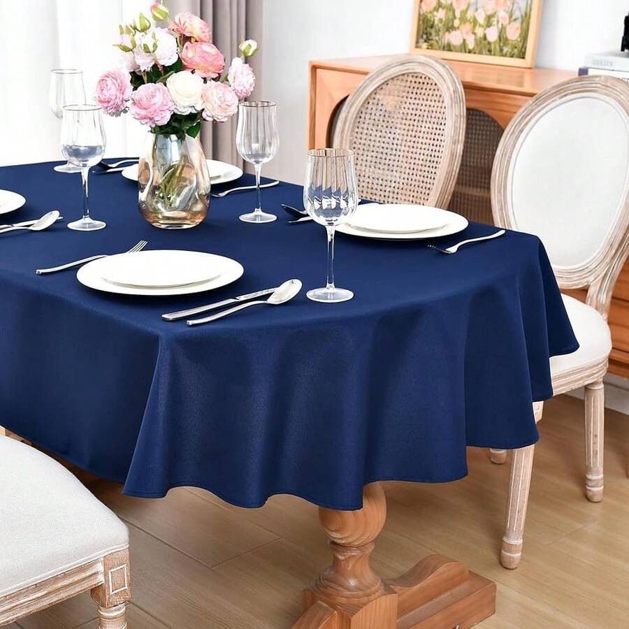 Oval Tablecloth 60 X 84 Inch Washable Polyester Table Cloth Solid Navy Blue Heavy Duty Fabric Table Cover Daily Use For Dining Home Kitchen Party Wedding,NavyBlue84inchx60inchOval - NavyBlue84inchx60inchOval - View 1