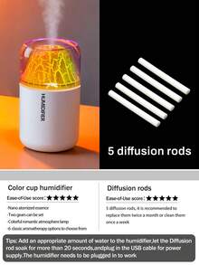 1 pieza Humidificador de volcán colorido de 180ml, adecuado para habitaciones, alimentado por USB, 2 modos de funcionamiento, luz LED de 7 colores, niebla silenciosa, purificador de aire eléctrico para el hogar, lámpara de aroma con efecto de volcán y difusor de aceites esenciales, excelente para la decoración interior - Blanco y Negro - Ver 13