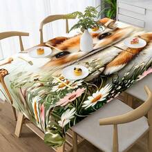 1/4/5/6/7/36 Stück Oster-Serie, ein süßer oranger & weißer Hase, weiße Gänseblümchen, rosa Blumen und zartes grünes Gras, auch mehrere braun & gelb gemusterte Schmetterling Stuhlbezug/Sitzkissen Set, geeignet für Zuhause, Restaurant, Hotel, ideale Wahl für moderne tägliche Dekoration. Tischdecke passt zu quadratischem Esstisch, elastischer Stuhlbezug ist waschbar. - Verschiedenfarbig - Übersicht 4