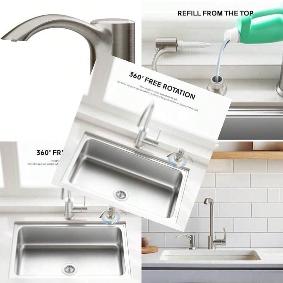 gjgfhSAMODRA - Dispensador de jabón integrado para fregadero de cocina níquel cepillado con botella grande de loción PET de 12 oz recambio desde la parte superiorbnvng - Nquel Cepillado - Ver 1