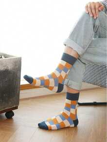 1双复古格子中筒袜，百搭中筒袜，韩式/日式/英式风格 - 彩色 - 查看 7