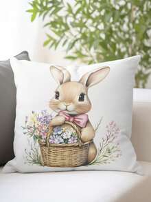 1 pieza Funda de almohada decorativa impresa por un solo lado, suave y cómoda, con elemento de conejo de Pascua, adecuada para dormitorio, sala de estar, sofá, decoración de fiesta (no incluye relleno de almohada) - Multicolor - Ver 6