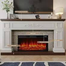 60" Fireplace With Mantel Solid Wood White TV Stand With Fireplace For Modern Entertainment Center TV Stand Replaceable 30" Fireplace Insert Heater For Living Room Bedroom - 60 Inch Red Brick - View 6