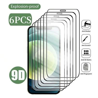 6PCS Scratch Resistance Tempered Film Transparent Toughened Glass HD Phone Screen Protector Is Applicable To Apple Phone Models Including Apple Phone17,16,15,14,13,12,11,Explosion-Proof Shatterproof Scratch Proof And Waterproof Glass Phone Toughened Film Screen Protection Essentials, Applicable To Daily Shield, Office, Home Daily Shield Office Home Phone Accessories Shockproof Anti-Fall Scratch Resistant