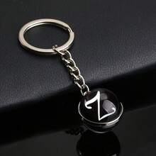 1pc 26 English Alphabet Time Gem Double-Sided Glass Ball Keychain Metal Key Chain Accessory Small Gift - Silver - View 28