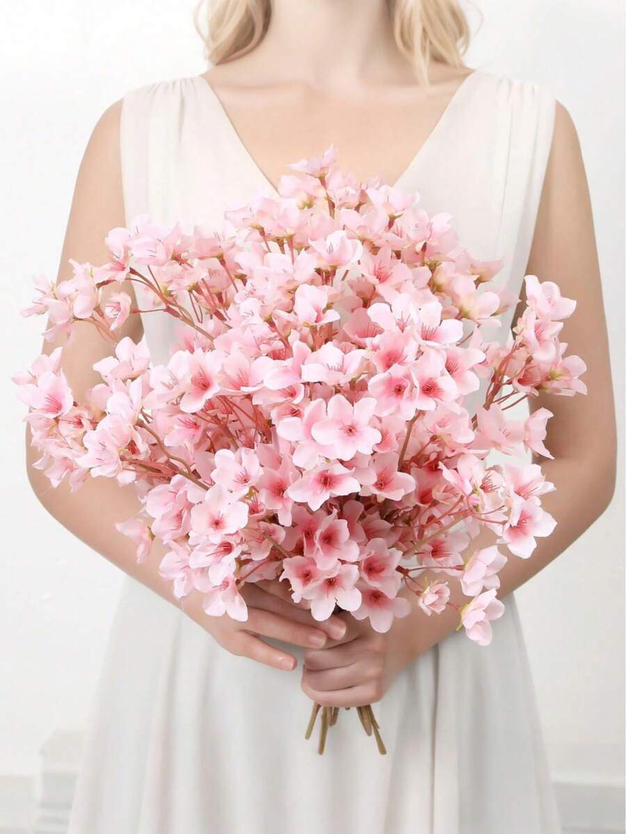 MEHELANY 1Pc Pink Artificial Cherry Blossom Branches Spring Peach Blossom Flowers Silk Plum Blossom Branches Vase Arrangements Faux Cherry Flowers For Woman Gift Table Centerpieces Home Wedding Party Decoration, DIY Craft Items, Anniversaries, Valentine's Day - Pink - View 1