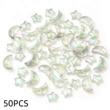 50颗/包 水晶月亮和星星形状电镀彩色新月形玻璃珠，适用于DIY项链和手链饰品制作 - 星月混合 - 查看 9