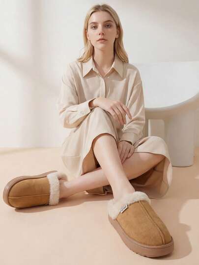 Zapatillas de felpa, adecuadas para usar en interiores en otoño e invierno, con suelas gruesas de EVA antideslizantes