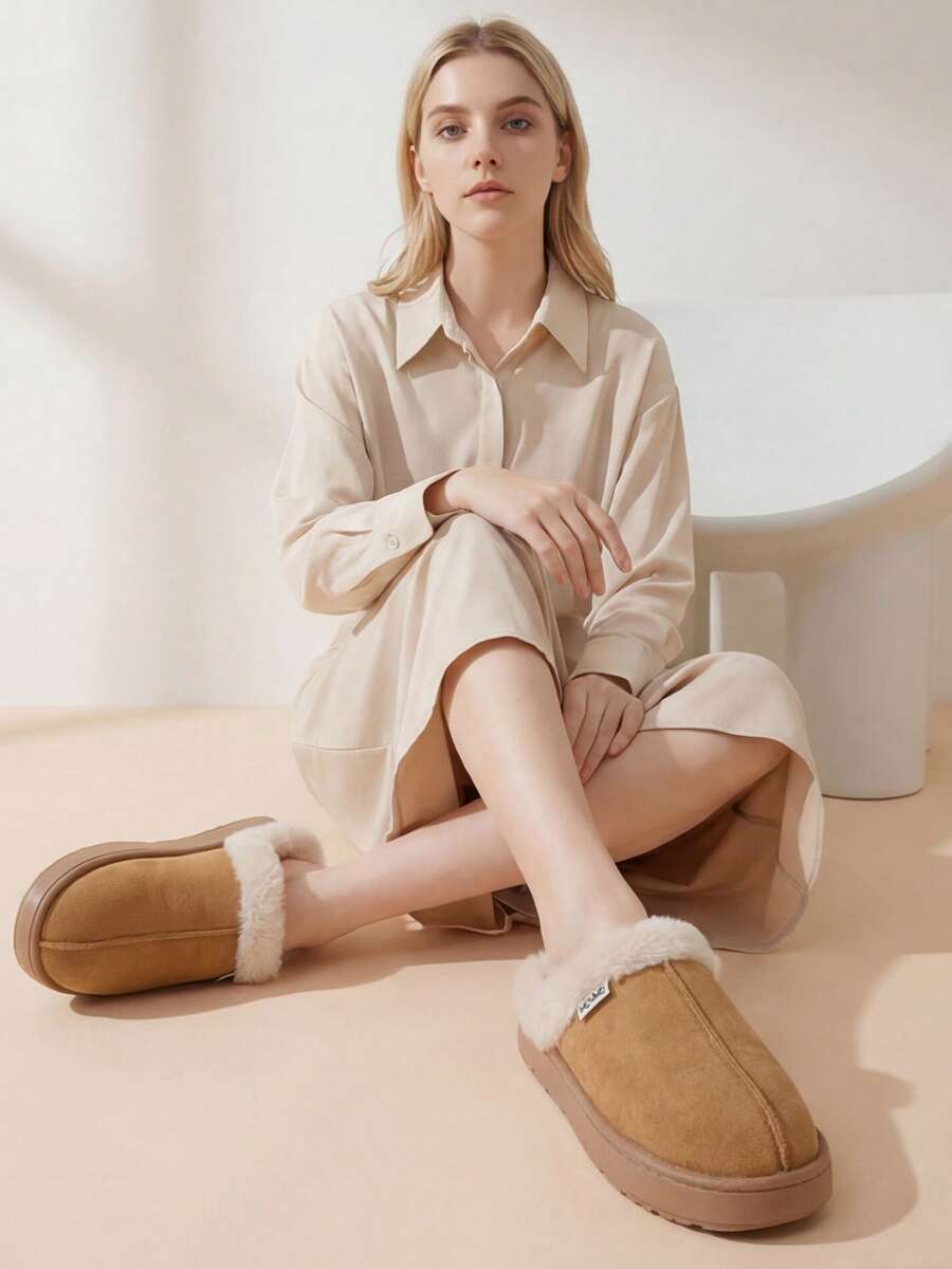 Zapatillas de felpa, adecuadas para usar en interiores en otoño e invierno, con suelas gruesas de EVA antideslizantes