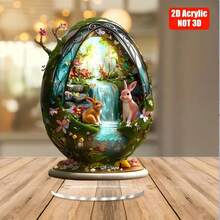 2D Flat, 2D Acrylic Material Bohemian Style Acrylic Easter Spring Landscape Egg And Rabbit Decoration - Suitable For Home, Office Or Cafe, Multi-Purpose Desktop Decoration, Spring Prosperity And Joyful Easter Atmosphere, - Multicolor - View 2