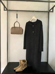 Áo nỉ nữ tay dài, màu trơn, dáng lửng, có mũ, thích hợp mặc mùa thu/đông. - màu đen - Xem 5