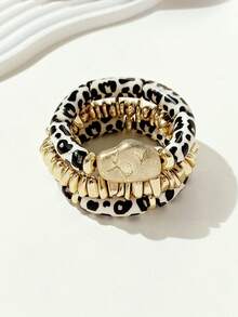 3pcs Vintage Exaggerated Thick Multi-Color Acrylic Beaded Bracelet Set, Suitable For Women's Daily Wear - Multicolor H - View 5