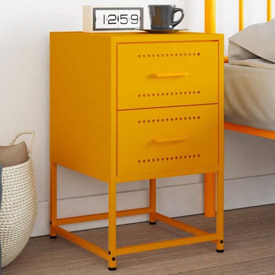 vidaXL Musztardowo-żółty stolik nocny 36x39x60,5 cm Stal - Czarne - Zobacz 1