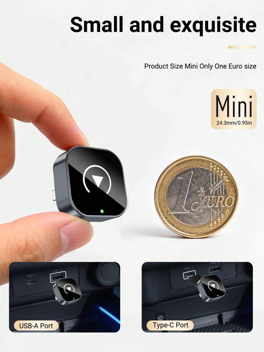 XUDA 2026 New 2-In-1 Wireless CarPlay/Android Auto Super Mini Adapter - 2.4-5.0 GHz WiFi 5 Carplay Converter, Wired To Wireless, Fast Auto Connection, No Delay, Compact Design, Compatible With IPhone & Android, With USB/USB-C Port, No Battery