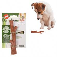 Bam-Bones Plus Branch -Bamboo Fiber And Nylon Durable Long Lasting Dog Chew For Aggressive Chewers Great Toy For Adult Dogs And Teething Puppies Under 60lbs Non-Splintering 5.75in Beef Flavor - 575英寸,1個裝 - 查看 1