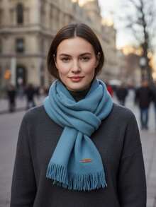 1pc Autumn/Winter Cozy Fringed Knit Scarf, Versatile And Warm - Multicolor - View 5