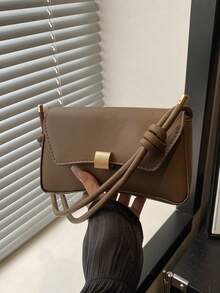 新款时尚休闲金属配件零钱包女士手提包，纯色PU皮革 - 棕色 - 查看 9