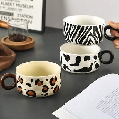 10oz Keramiktasse mit Tierdrucken, Kuh, Leopard, Zebra, Eisbecher für Zuhause & Büro, spülmaschinenfest & mikrowellengeeignet, dekorative Trinkware, tolles Geschenk für Freunde, Freundin, Muttertag