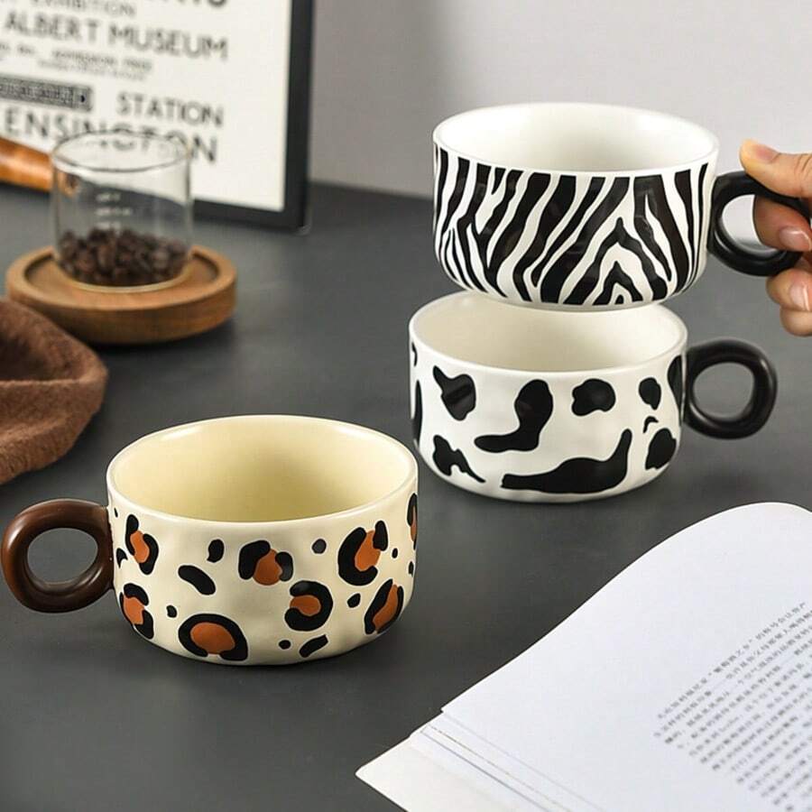 Cốc sứ 10oz in hình động vật: bò, báo, ngựa vằn, cốc đựng kem dùng trong nhà và văn phòng, an toàn khi dùng trong máy rửa chén và lò vi sóng, đồ uống trang trí, món quà tuyệt vời cho bạn bè, người yêu, Ngày của Mẹ. - Nhiều màu - Xem 1