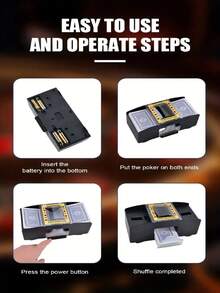 自动洗牌机，适合青少年使用，快速自动洗牌，透明易操作，适合家庭聚会、多人娱乐、竞技游戏、圣诞节礼物和生日礼物（内置电池） - 黑色 - 查看 3