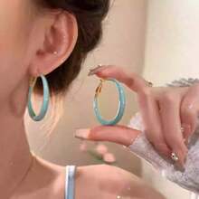 1 Pair Of Oil Drop Round Earrings Elegant And Practical, Perfectly Matches Any Outfit, Ideal Accessory To Enhance Overall Look - 藍色 - 查看 7