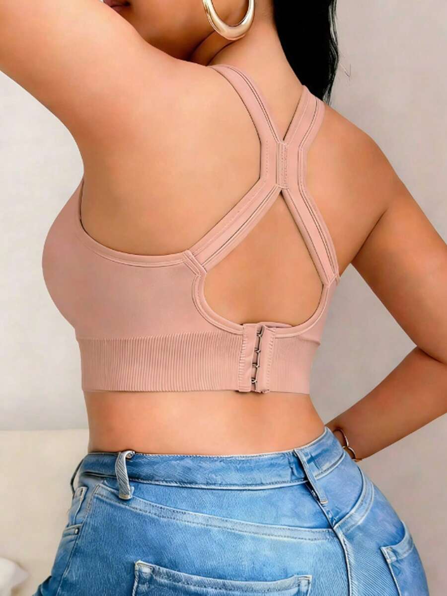 1件装女士加大码运动文胸，高强度无钢圈背心式文胸，适合跑步、健身、瑜伽，适合大胸女性。 - 香檳色 - 查看 1