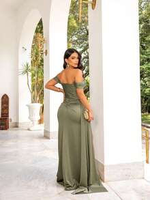 Elegant Asymmetrical Zipper Wedding Party - Olive Green - View 3