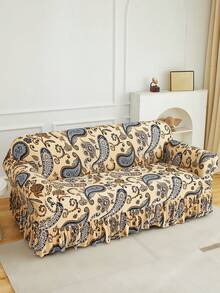 1pc Paisley Print Ruffled Sofa Cover, Dust-Proof & Dirt-Resistant, Elastic Full Coverage Sofa Protector, Living Room Decor, Fits 1/2/3/4 Seater Sofa, All Season, Machine Washable - Multicolor - View 6
