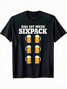 T-shirt nera da uomo con scollo rotondo, stampa di un boccale di birra e scritta "This Is My Six-Pack", leggermente resistente, ideale per l'Oktoberfest, le feste e l'uso quotidiano. - Bianco - Visualizzare 7