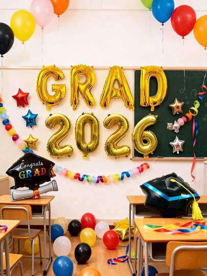 kumozawa 10个16英寸“GRAD 2026”气球和毕业帽气球，聚酯薄膜气球，庆祝2026届毕业 | 毕业派对装饰