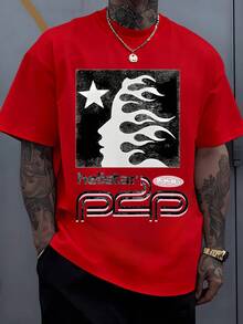 1pcs Star Flame Head Silhouette Men's 220g Graphic Streetwear Retro Futuristic 100% Cotton Y2K Swag Men Clothes Cosmic  Digital Printed T Shirt Gifts For Men - Đỏ - Xem 7