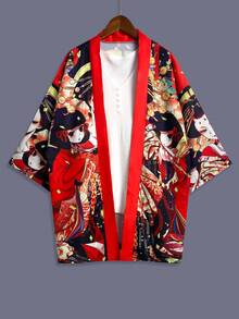 Áo khoác kimono kiểu Nhật, họa tiết hoa cổ điển tối giản, dáng rộng, nhẹ, thích hợp cho cả nam và nữ, mùa xuân/hè, kiểu dáng thường ngày, đi biển, du lịch, trang phục cosplay. - màu đen - Xem 3