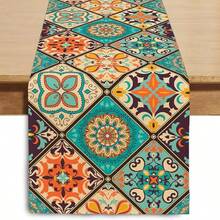 1PC Bohemian-Style Table Runner, Vintage Seasonal Tablecloth Suitable For Parties, Kitchen, Dining Room, Coffee Table, Bedroom, Vanity, Indoor And Outdoor Use. - Multicolor - View 3
