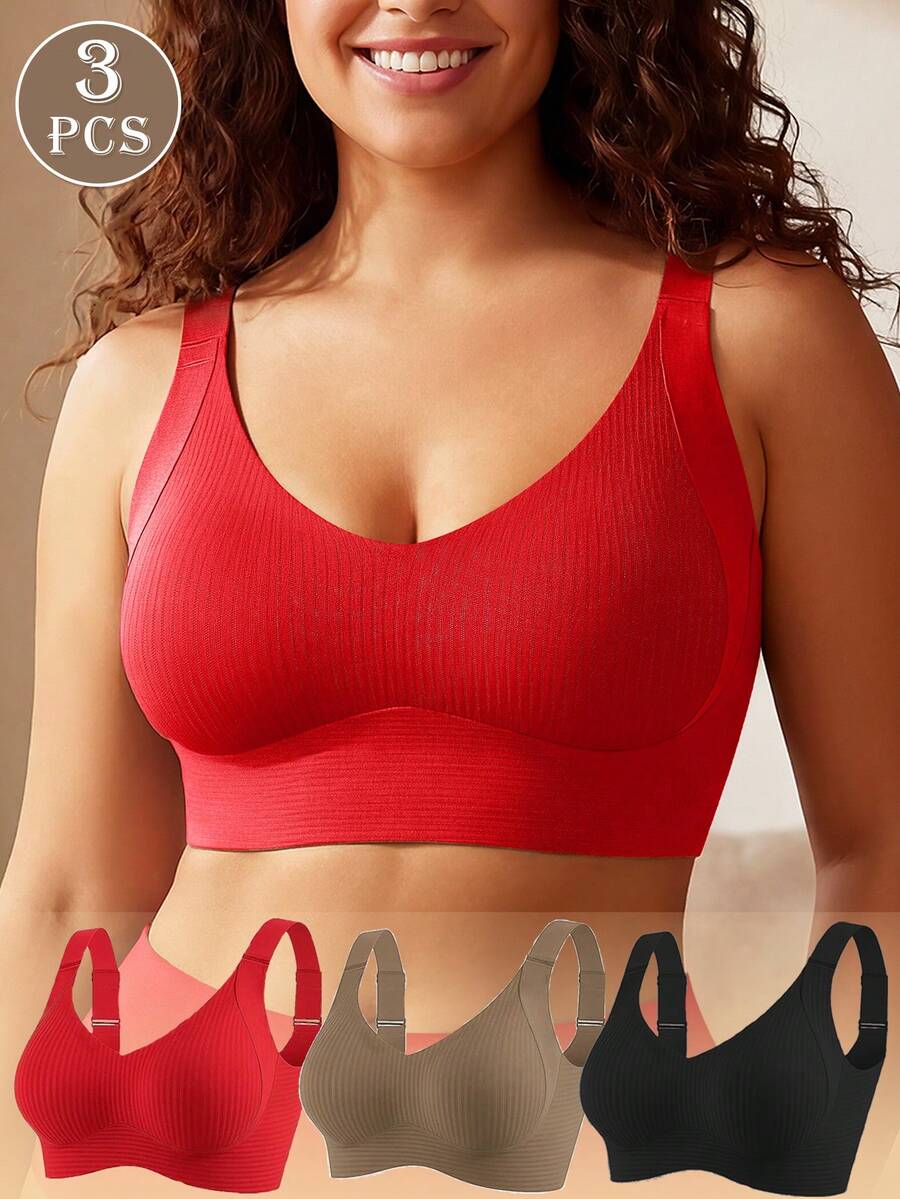 3pcs Summer Wireless Backless Adjustable Strap Removable Pads Daily Fitness Comfortable Bra - Multicolor - View 1