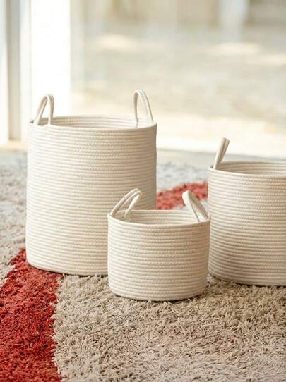 Cirelle 1 Peça Cesta de Lavanderia Dobrável Trançada Branca com Alça, Cesta de Armazenamento Multifuncional Redonda de Grande Capacidade, Disponível em Três Tamanhos Amarelo e Branco, Adequada para Roupas, Cobertores, Brinquedos, Armazenamento de Feriados, Decoração Doméstica, Adequada para Lavanderia, Banheiro, Quarto, Sala de Estar, Casa, Armazenamento